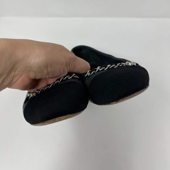Chanel CC Chain Two Tone Cap Toe Ballet Ballerina Flats Navy Blue Black 37 7 6.5 - Picture 5 of 13